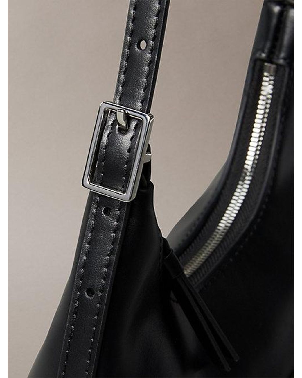 Calvin Klein Gray Emblem Logo Leather Small Shoulder Bag