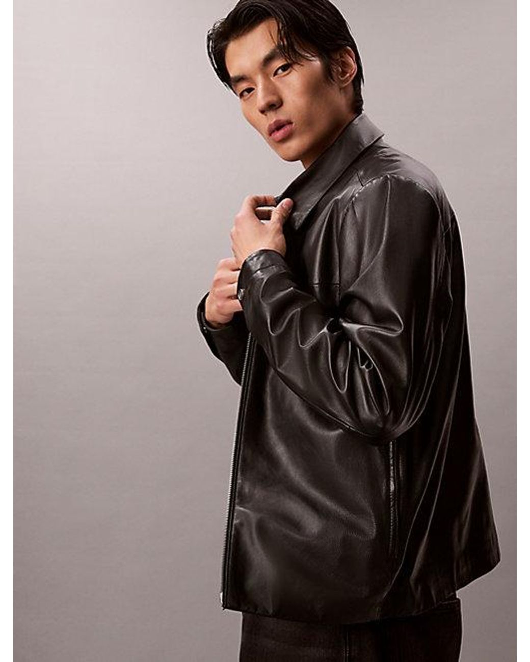 Calvin Klein Gray Nappa Leather Jacket for men