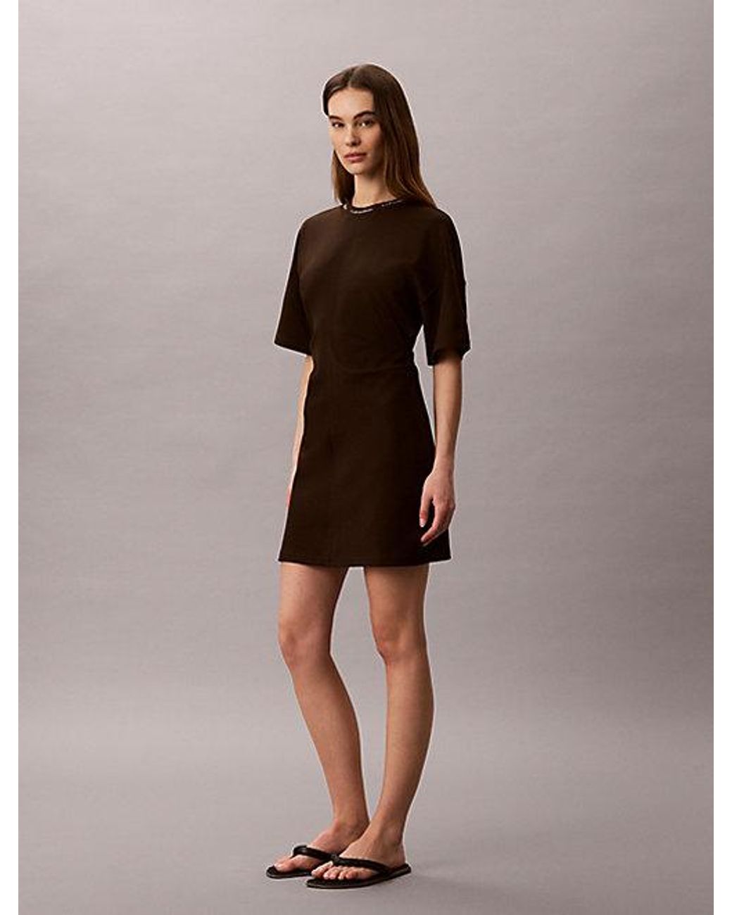 Calvin Klein Brown Jeans Milano Jersey Draped T-Shirt Dress