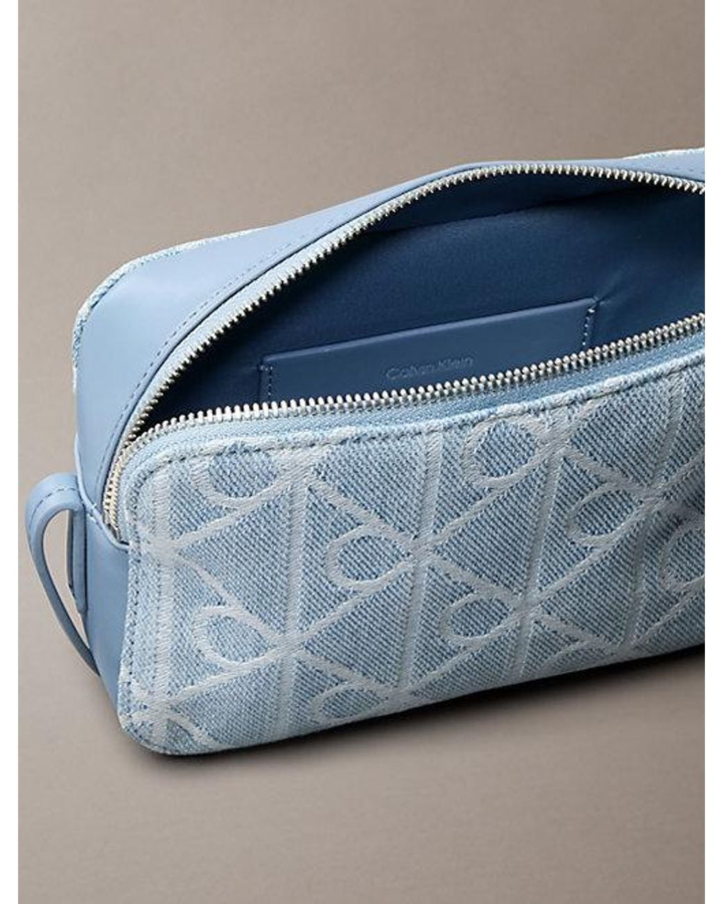 Calvin Klein Blue Denim Allover Emblem Logo Camera Bag