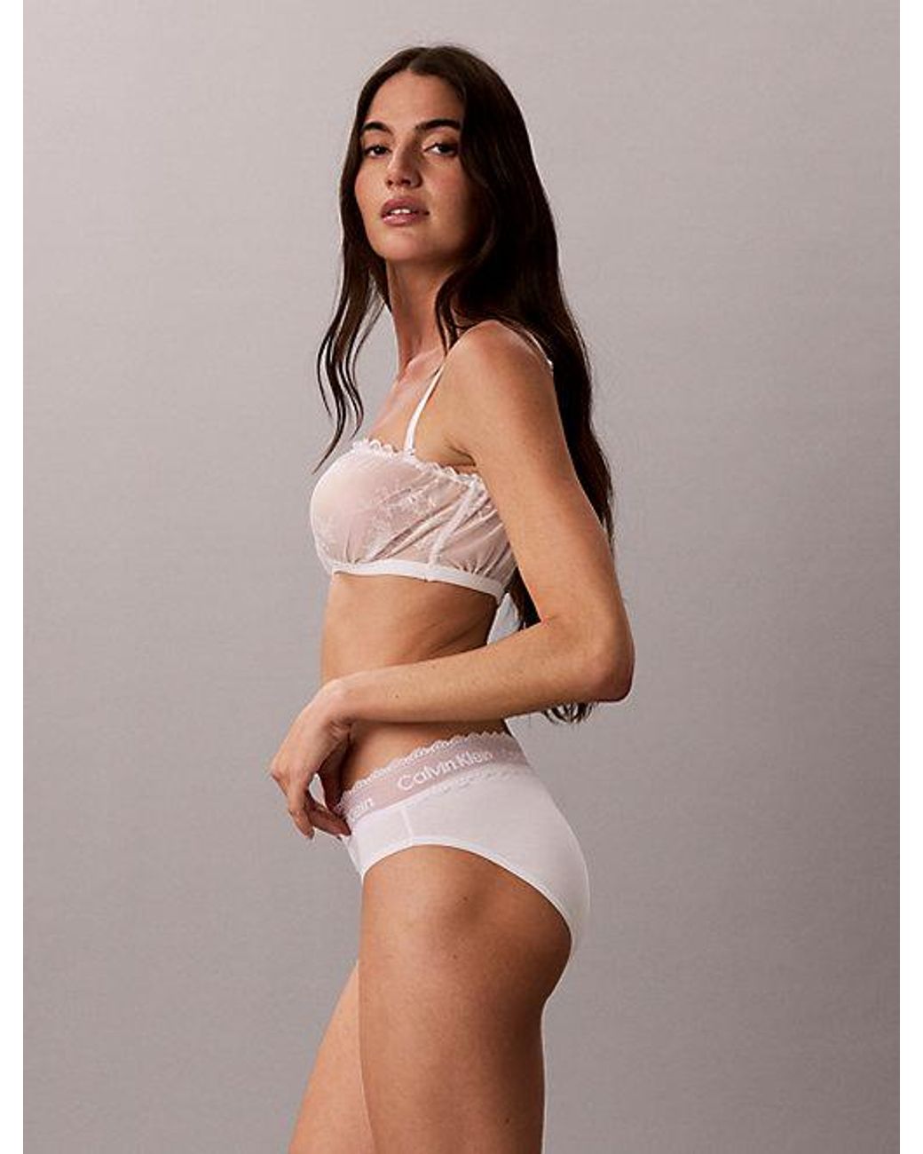 Calvin Klein White Bikini Briefs Cotton Lace