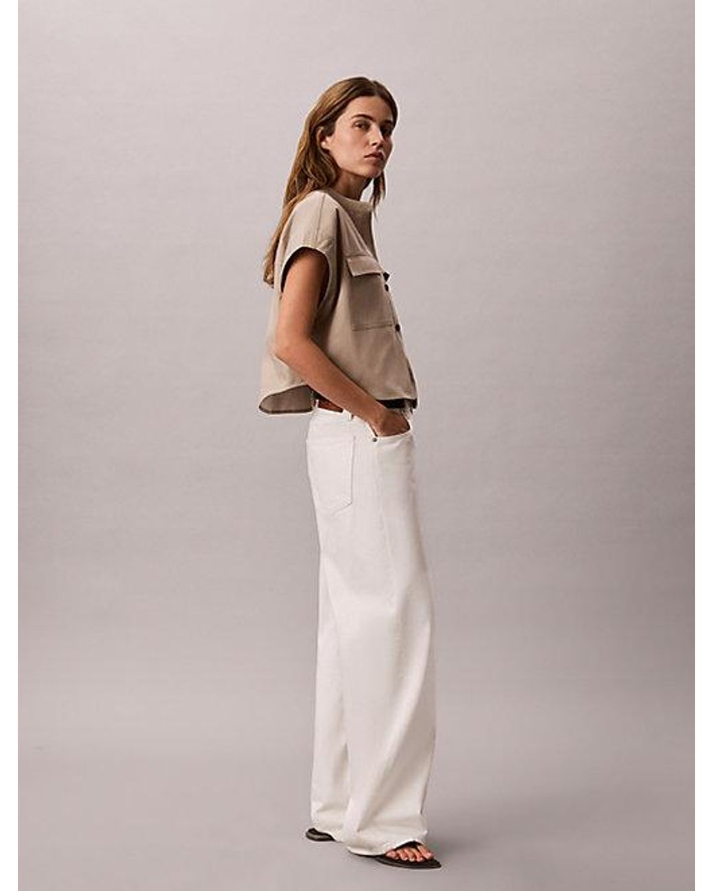 Calvin Klein Natural Jeans Boxy Cropped Short Sleeve Shirt
