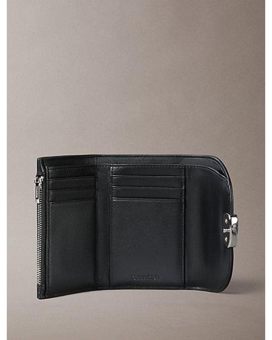 Calvin Klein Black Leather Sculptural Trifold Wallet