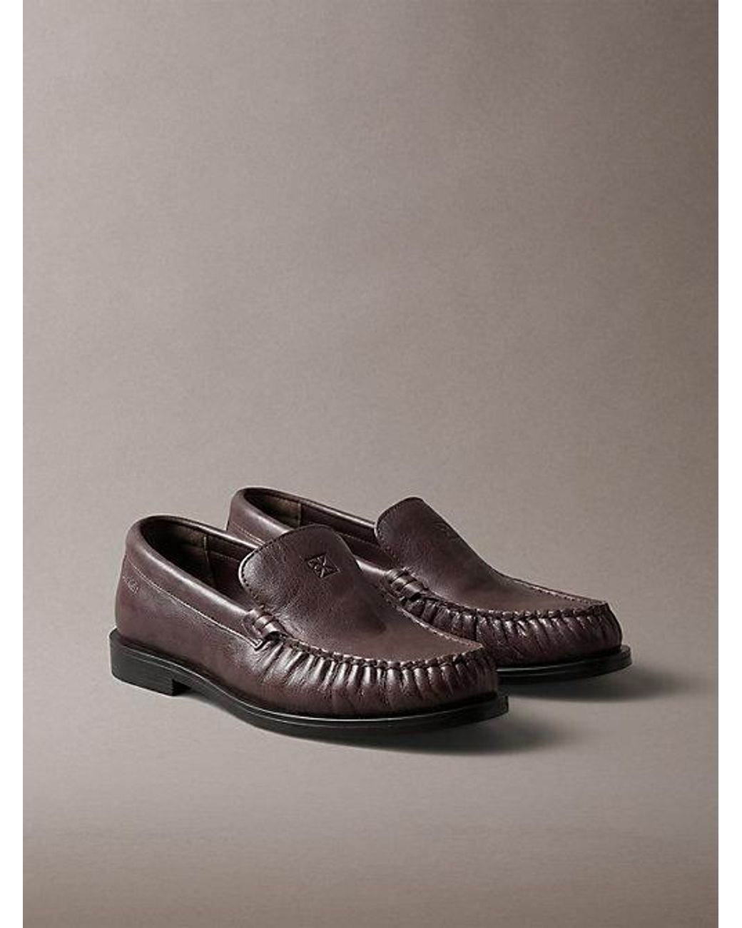 Calvin Klein Brown Thea Leather Pleated Loafers