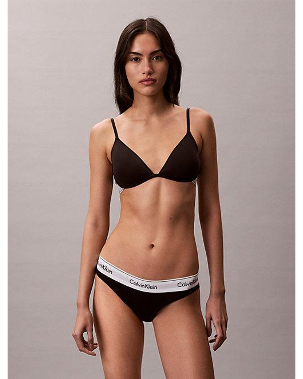 Calvin Klein Natural Lightly Lined Plunge Bra Icon Cotton Modal Ultralight