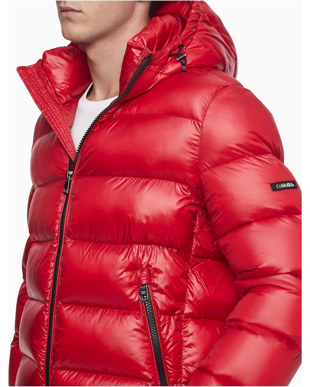 Calvin Klein Solid Zip Logo Band Puffer Jacket in Red for Men | Lyst