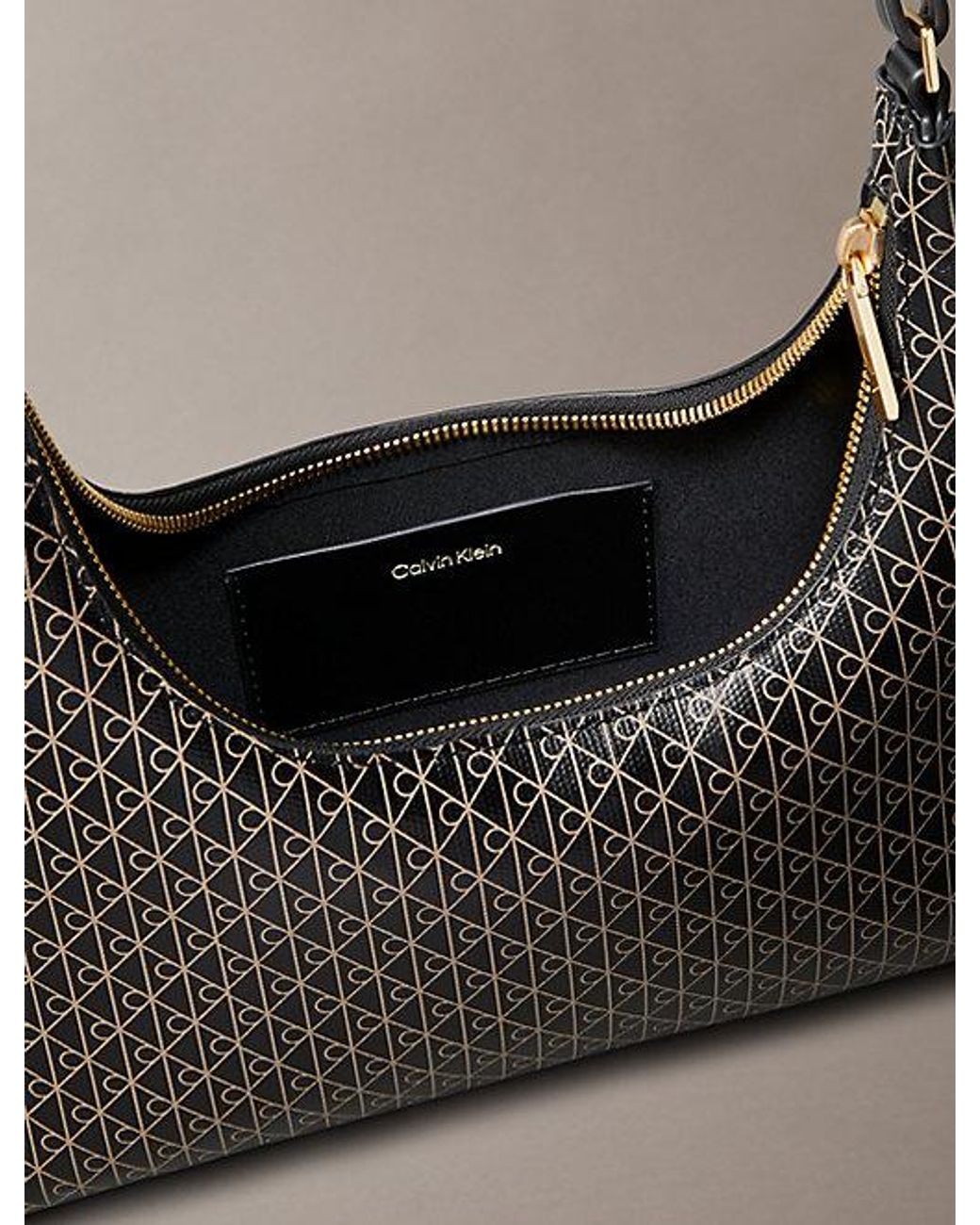 Calvin Klein Gray Allover Monogram Logo Shoulder Bag