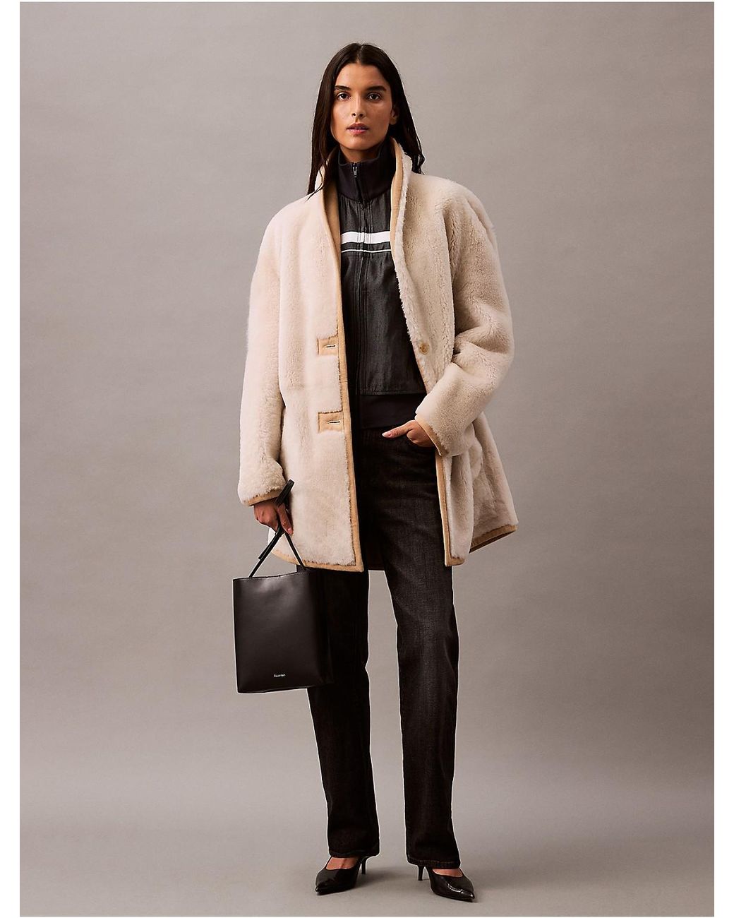 Calvin Klein Natural Reversible Shearling Coat