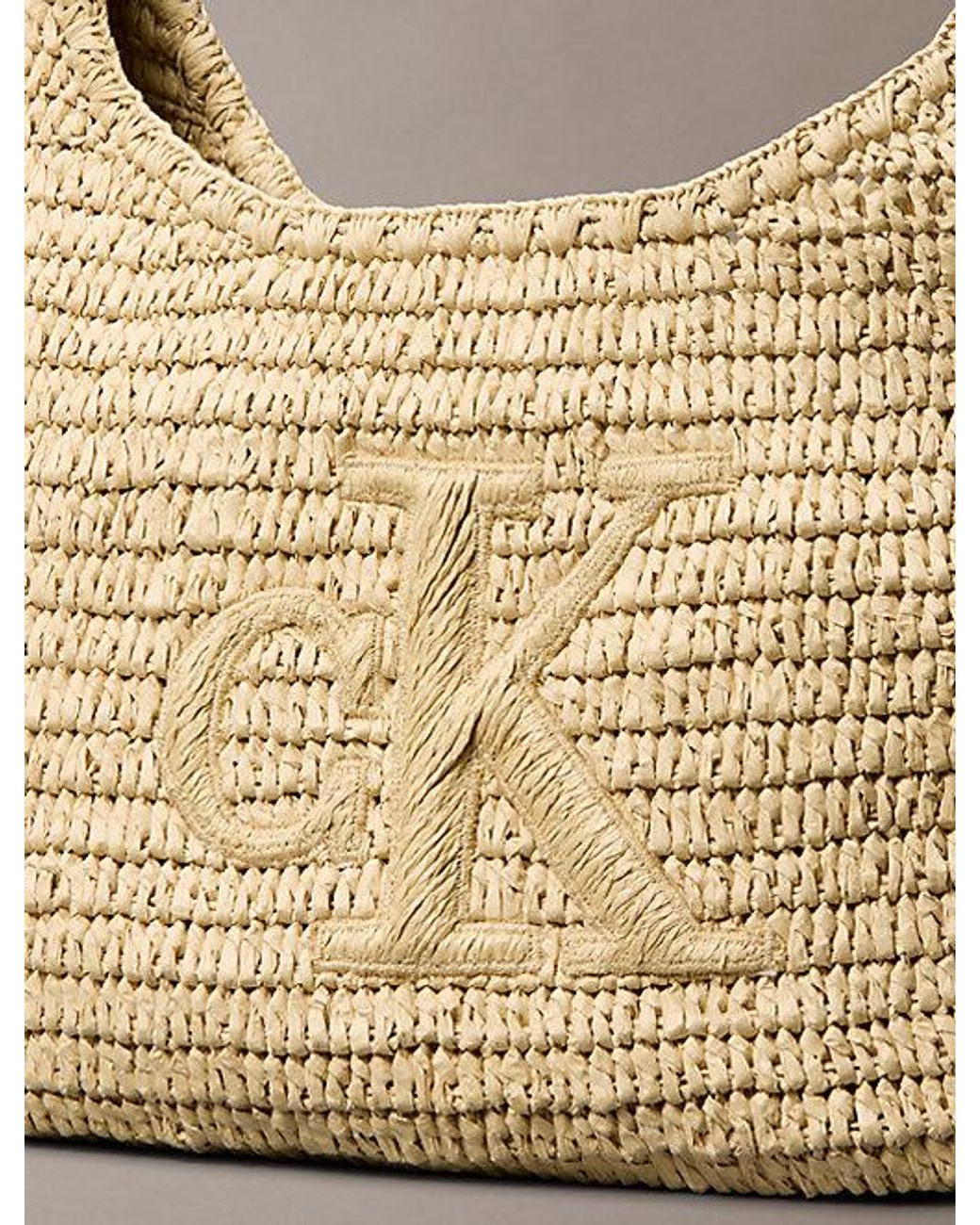 Calvin Klein Natural Large Hand Braided Raffia Shoulder Bag