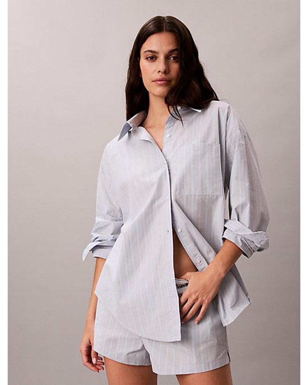 Calvin Klein Multicolor Relaxed Button Down Pyjama Shirt Icon Cotton Poplin