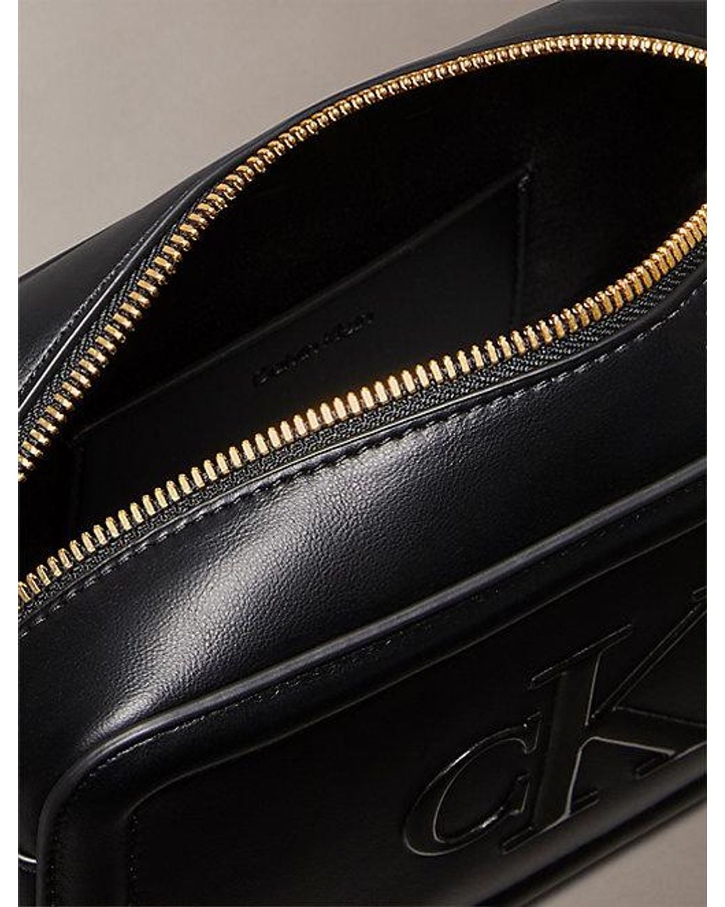 Calvin Klein Black Embossed Monogram Camera Bag