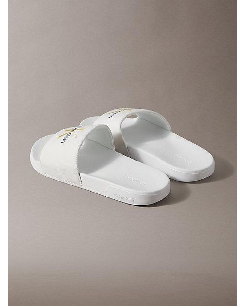 Calvin Klein Gray Canvas Contoured Logo Sliders