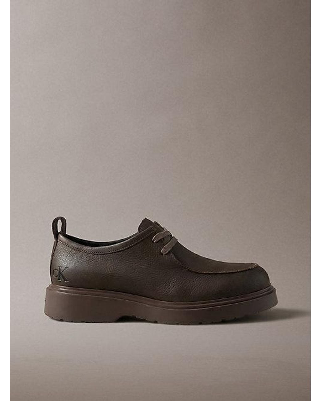 Calvin Klein Brown Leather Apron Toe Lug Lace Up Shoes for men