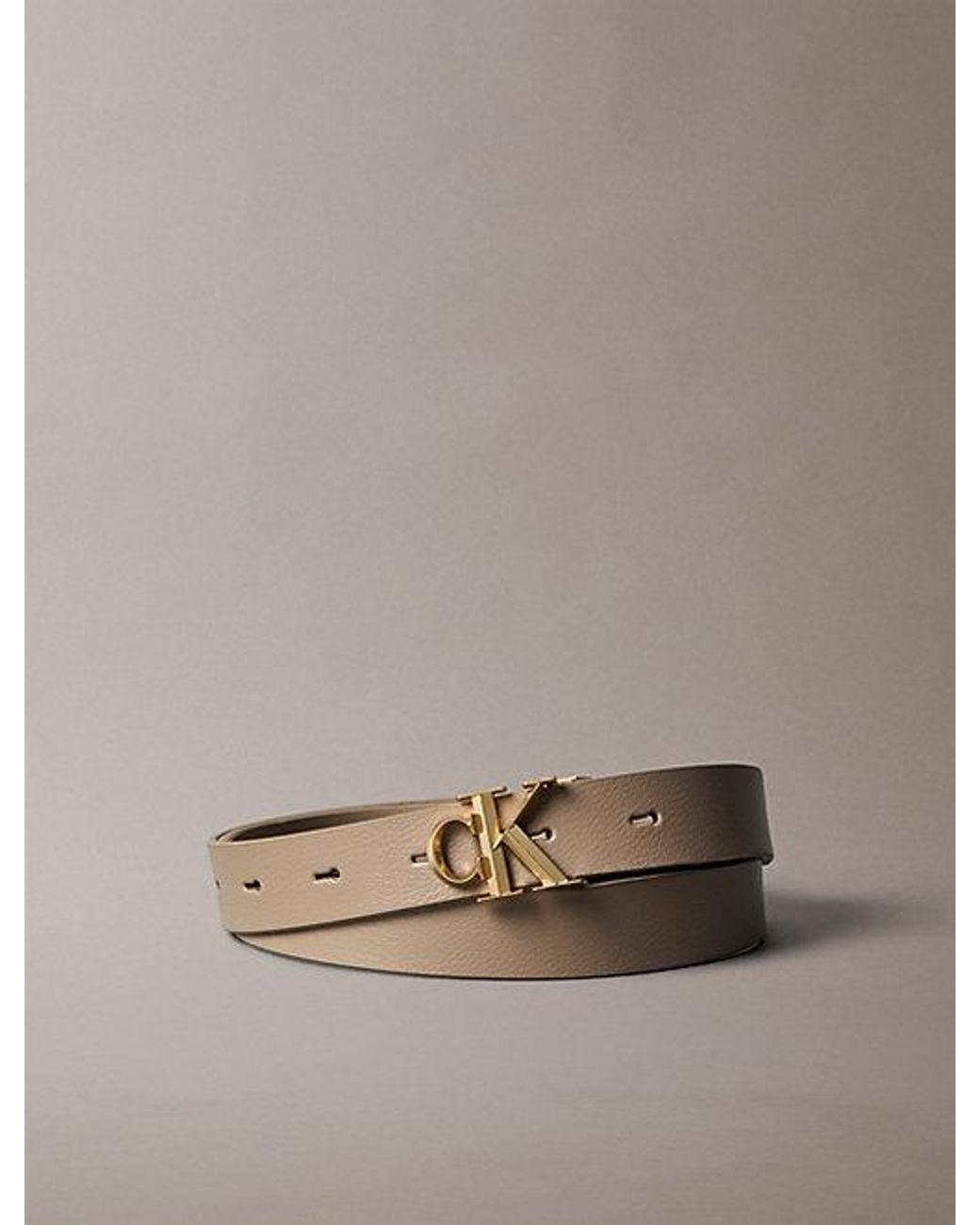 Calvin Klein Brown Reversible Pebbled Leather Logo Belt