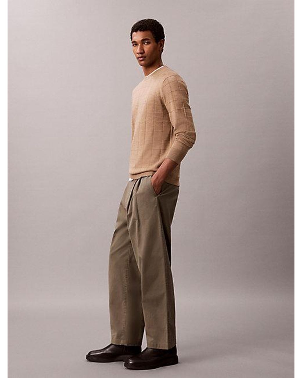 Calvin Klein Natural Merino Wool Grid Jumper for men