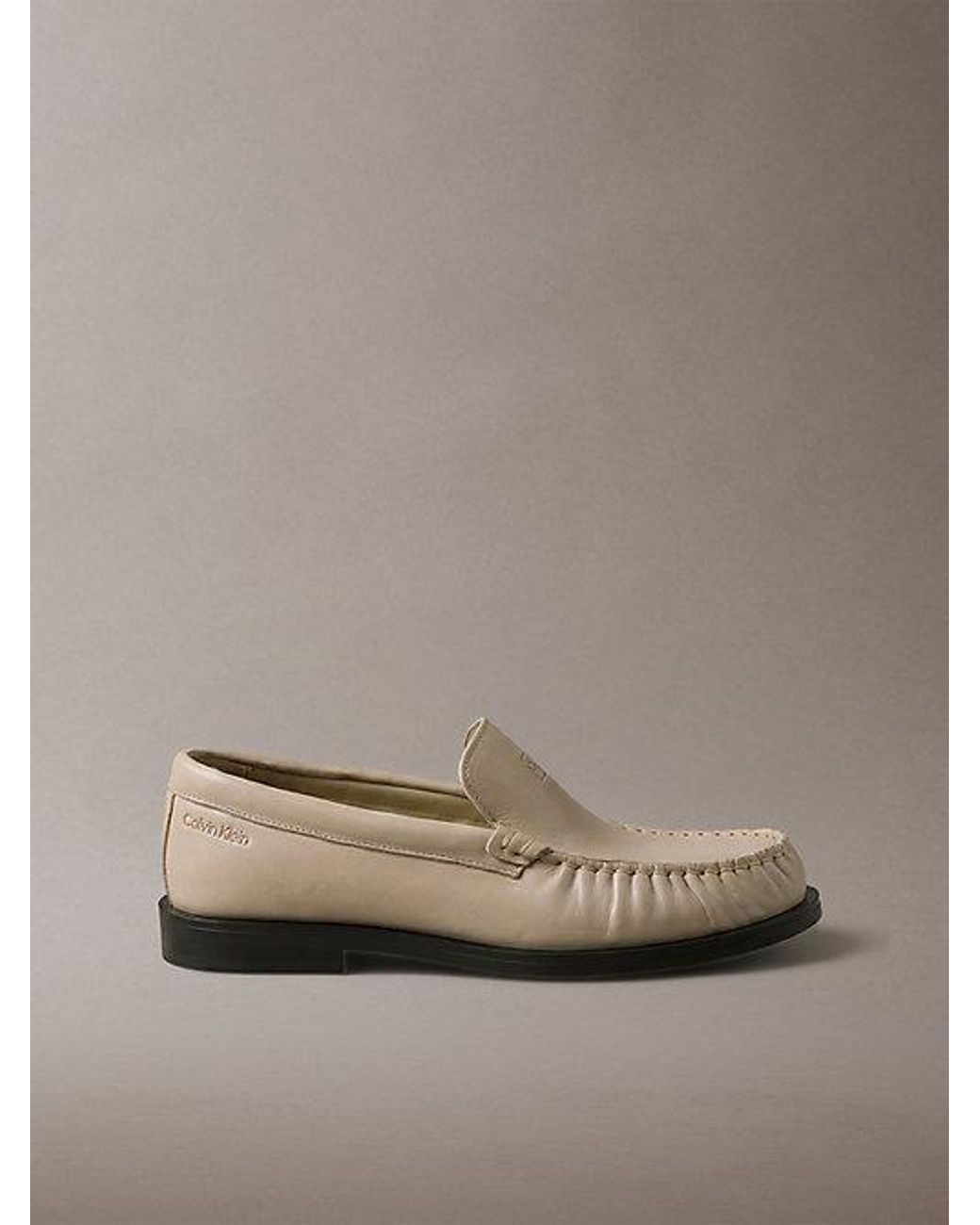 Calvin Klein Gray Thea Leather Pleated Loafers