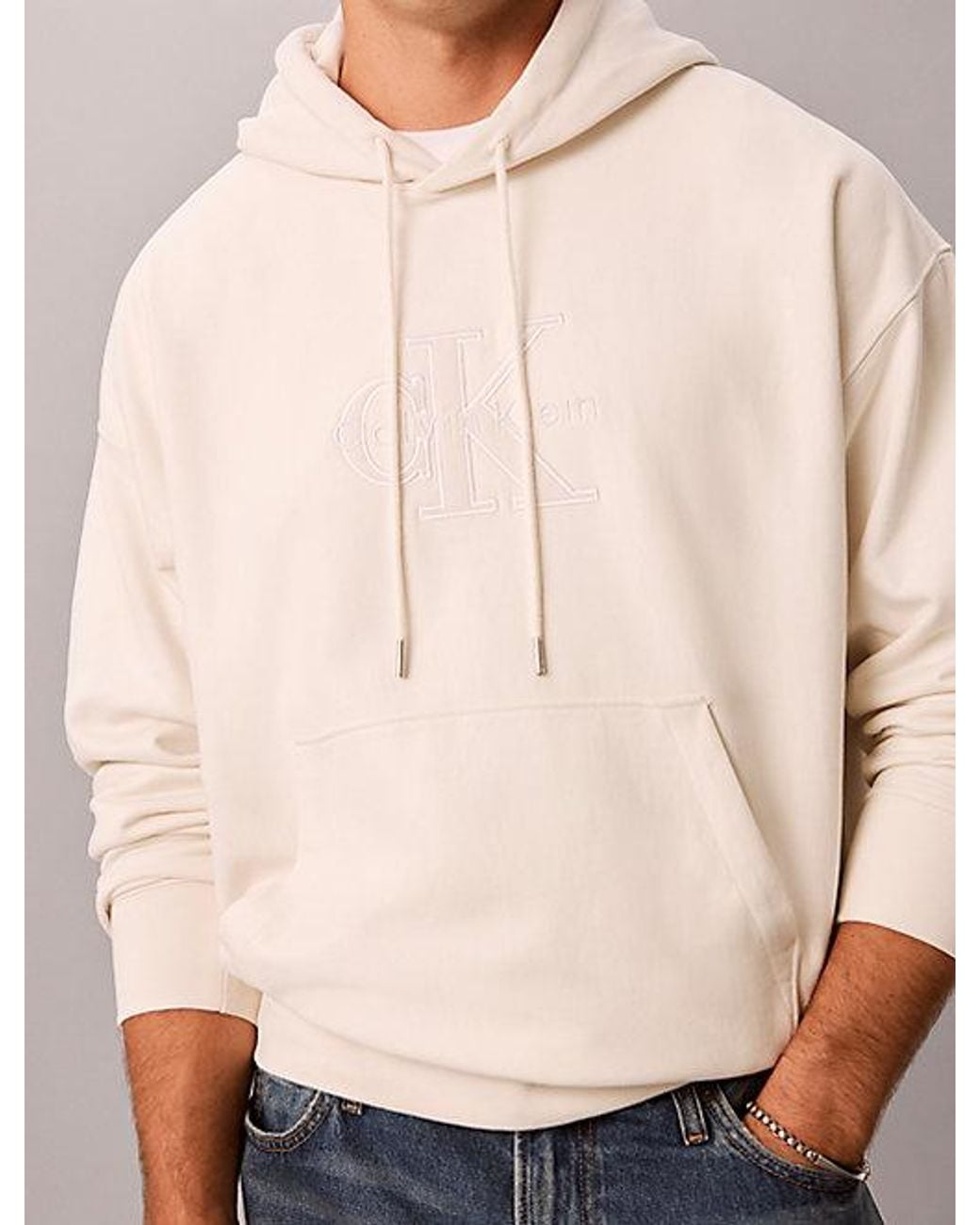 Calvin Klein Natural Jeans Relaxed Monogram Appliqué Hoodie for men