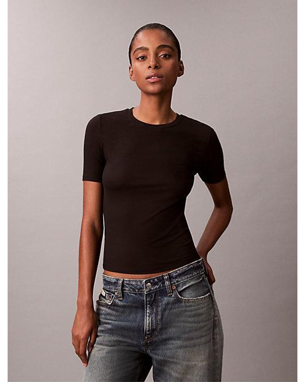 Calvin Klein Brown Slim Ribbed Modal T-Shirt
