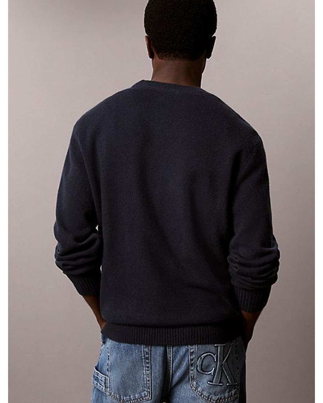 Calvin Klein Blue Jeans Merino Wool Crew Neck Jumper for men