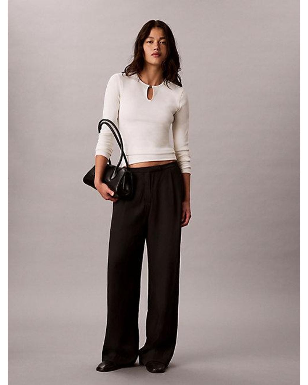 Calvin Klein White Jeans Rib Keyhole Neck Top