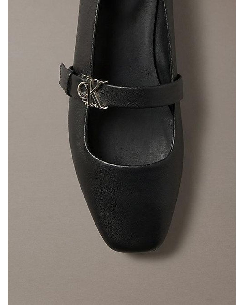 Calvin Klein Gray Leather Mary Jane Ballerinas
