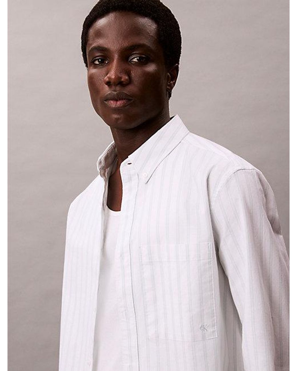 Calvin Klein White Jeans Stripe Oxford Classic Button Down Shirt for men