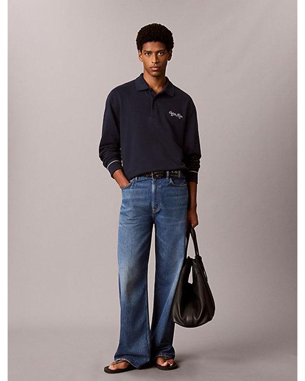 Calvin Klein Blue Jeans Embroidered Logo Polo Sweatshirt for men