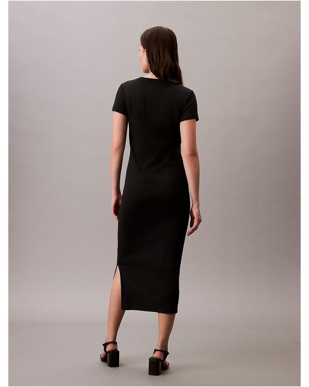 Calvin Klein Refined Cotton Midi Dress in Black | Lyst