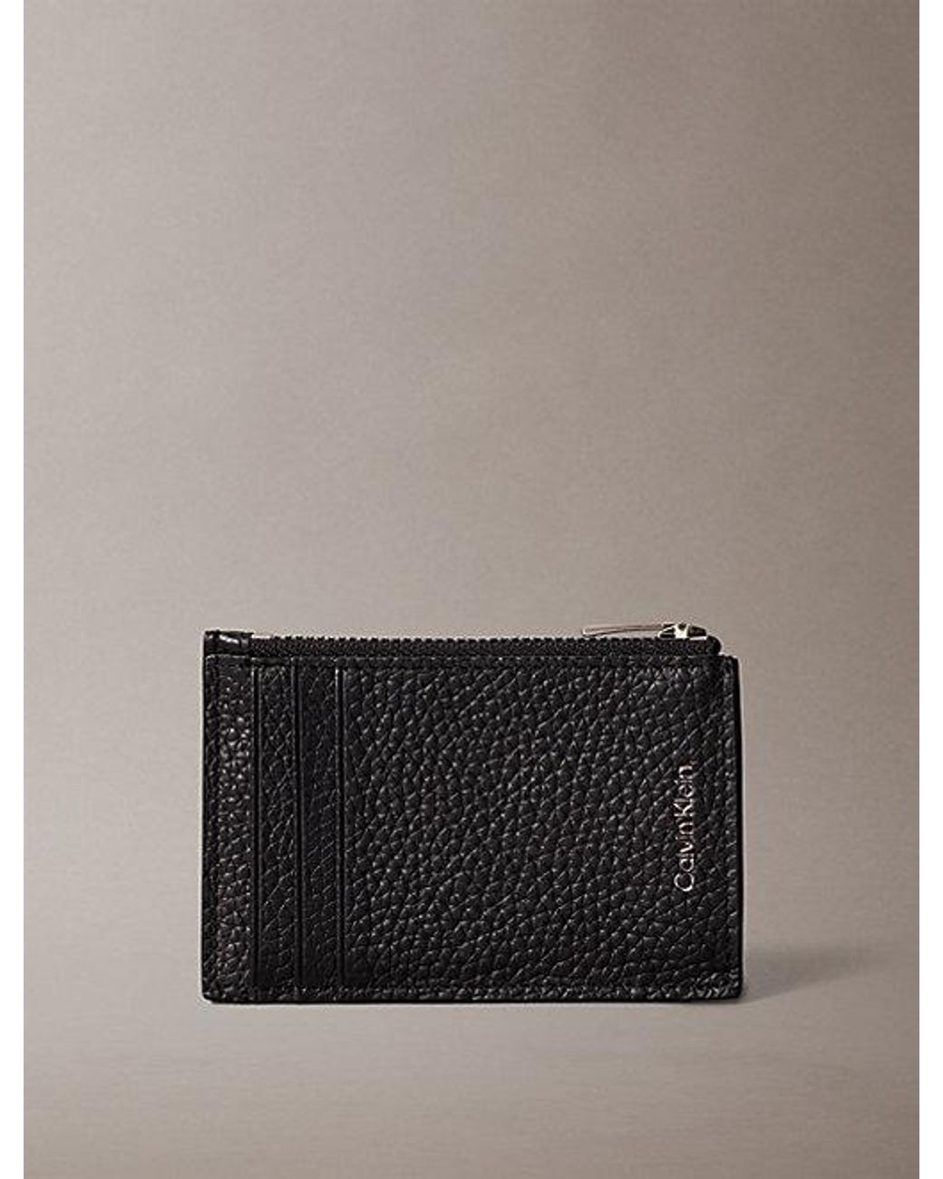 Calvin Klein Gray Full Grain Leather Rfid Zip Cardholder for men