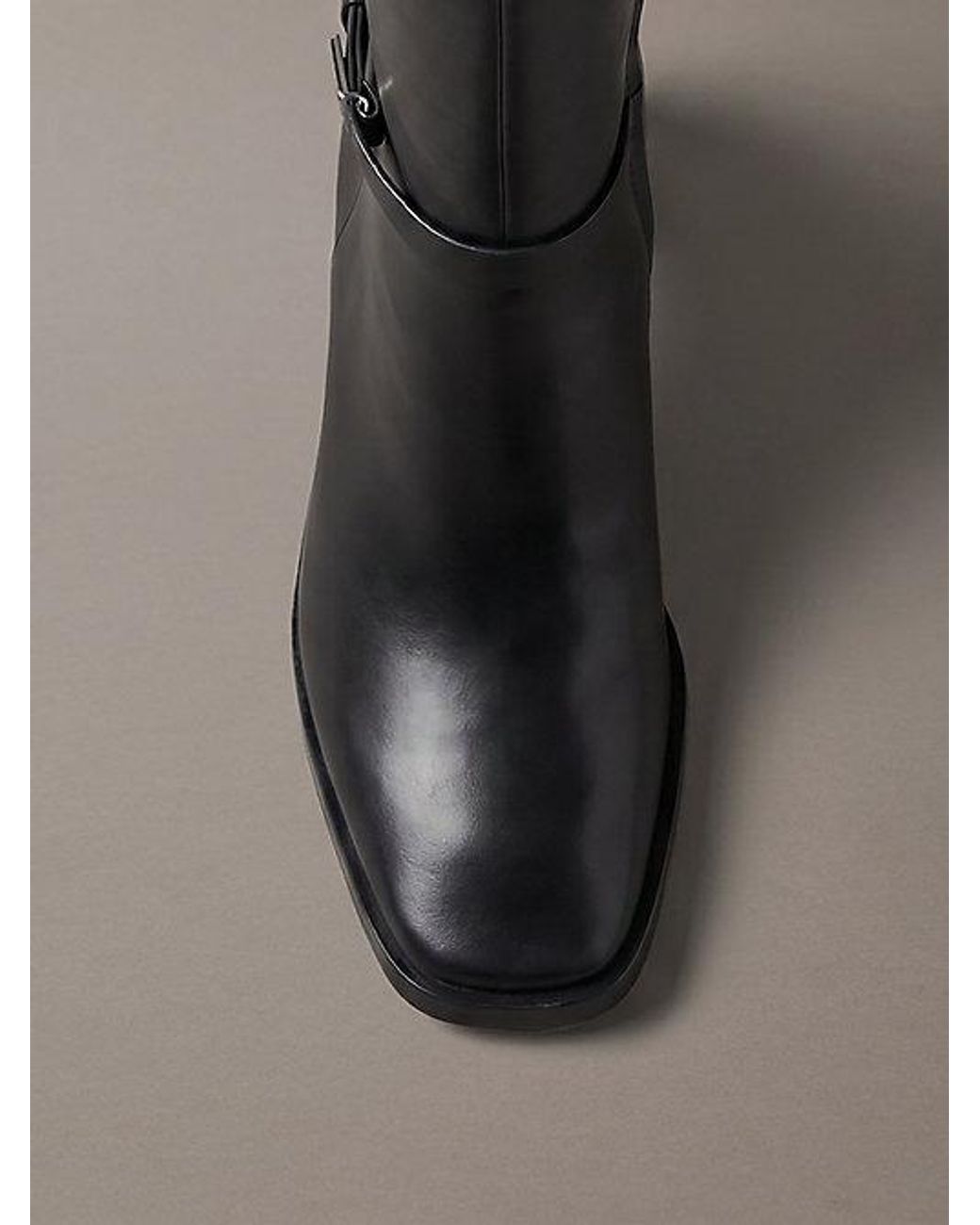 Calvin Klein Black Leather Block Heel Knee Boots