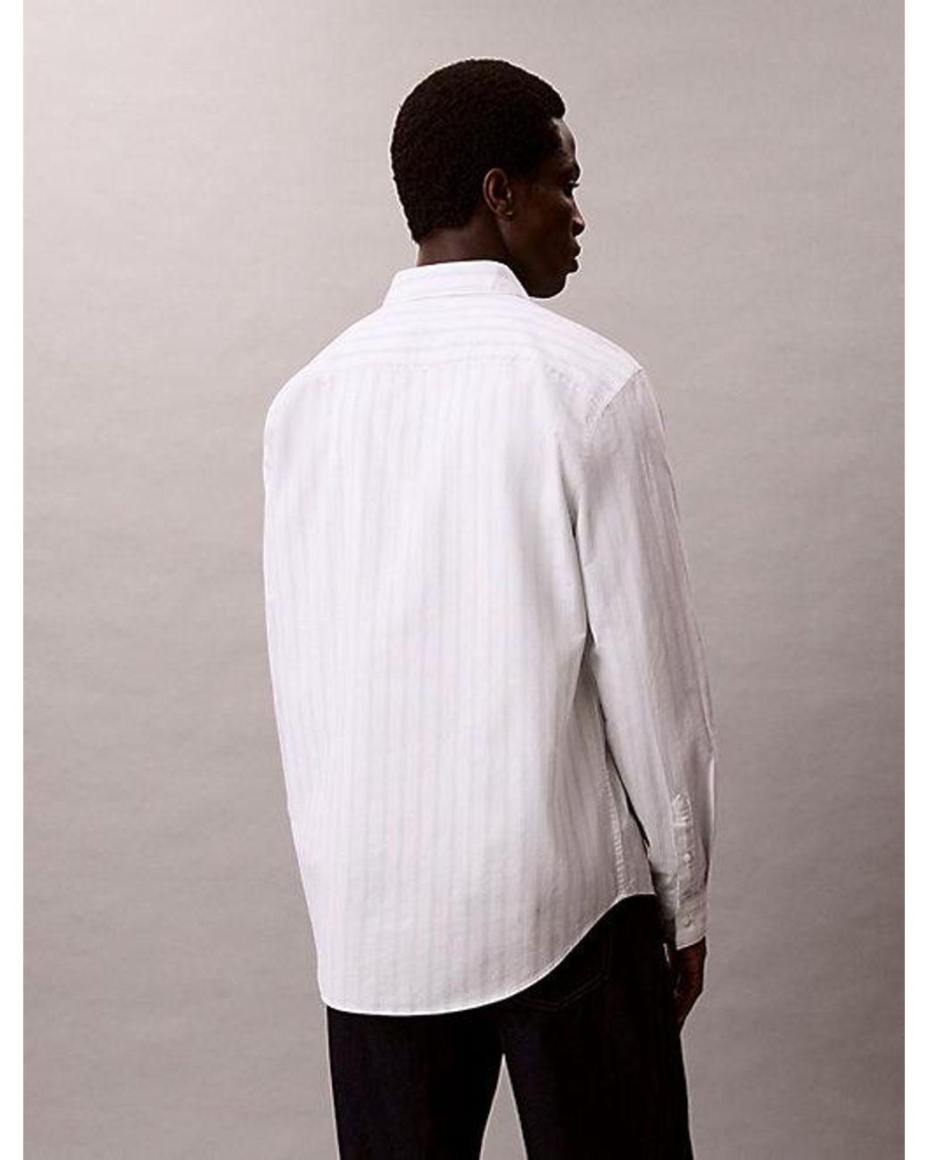 Calvin Klein White Jeans Stripe Oxford Classic Button Down Shirt for men