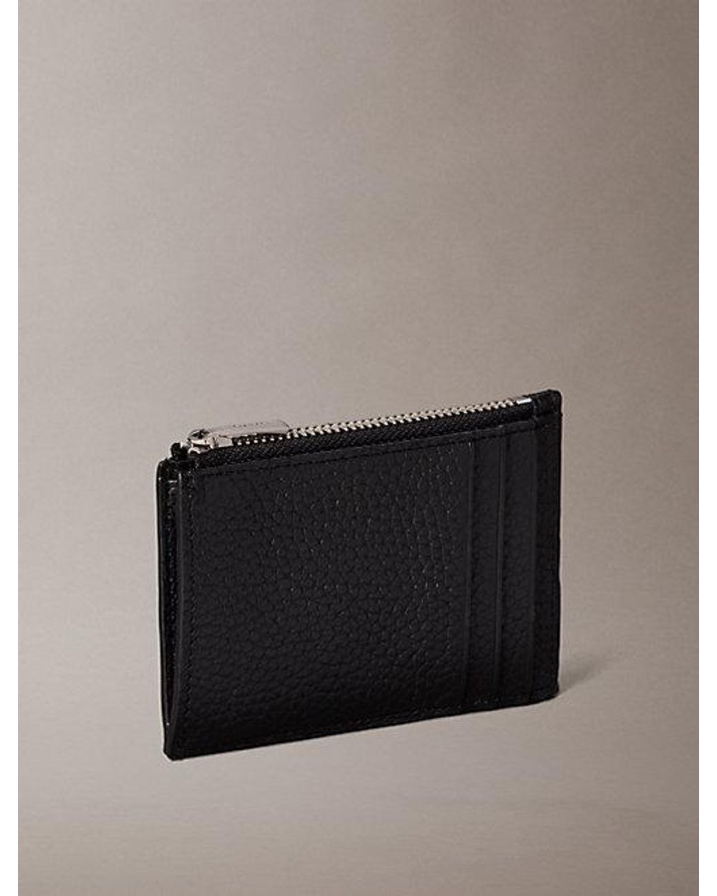 Calvin Klein Gray Full Grain Leather Rfid Zip Cardholder for men