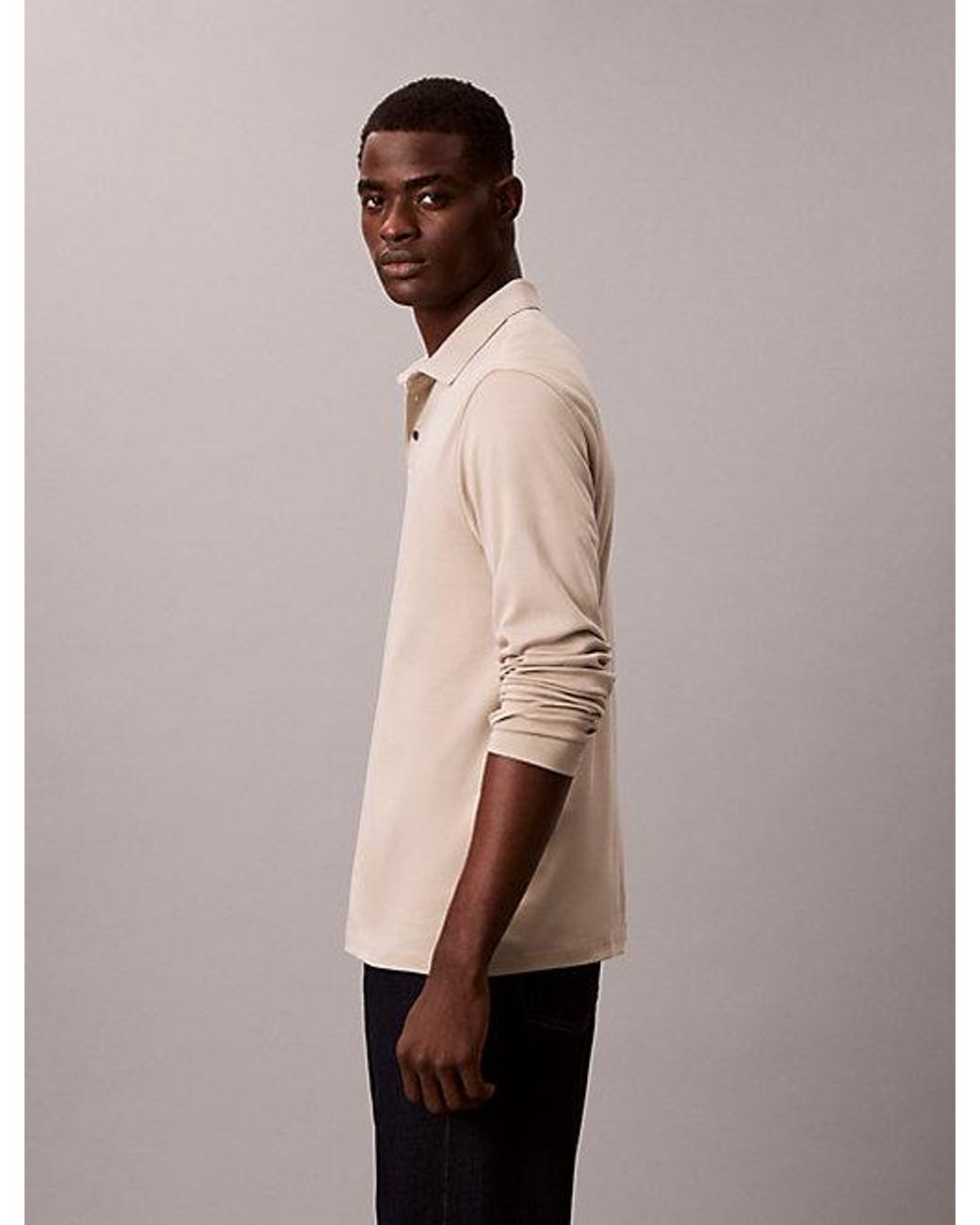 Calvin Klein Natural Supima Cotton Long Sleeve Polo Shirt for men