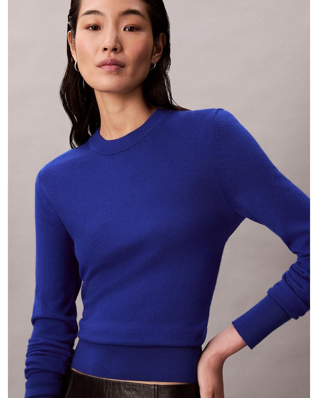 Calvin Klein Blue Merino Wool Crew Neck Jumper