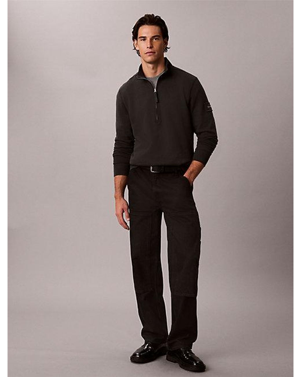 Calvin Klein Black Jeans Utility Badge Quarter Zip Sweatshirt for men