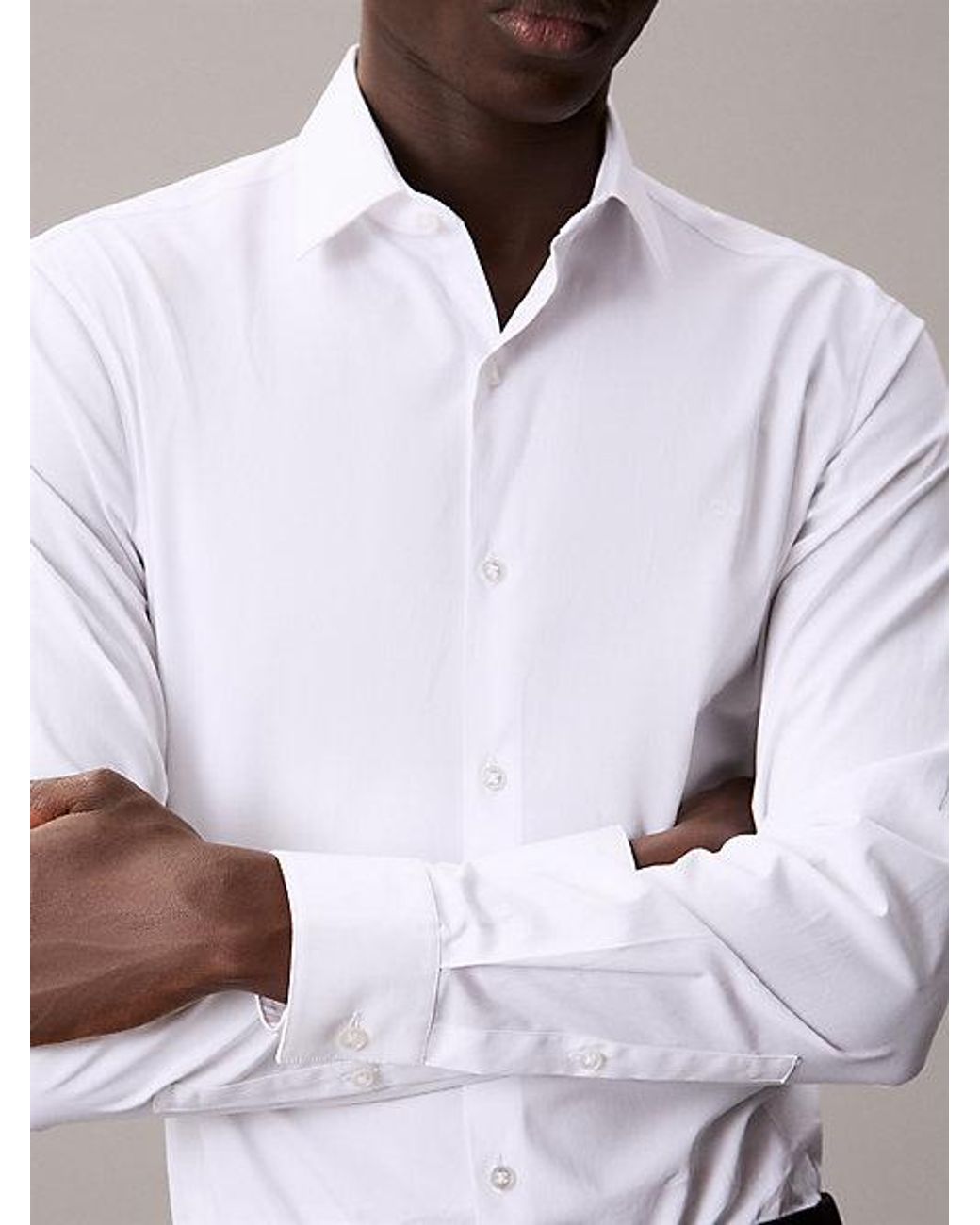 Calvin Klein White Slim Stretch Poplin Shirt for men