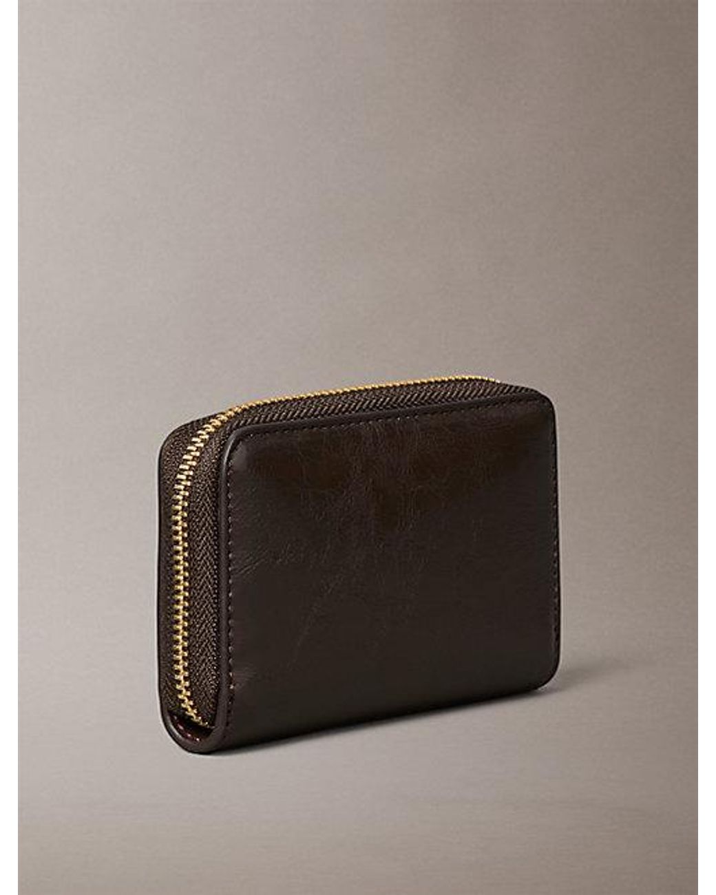 Calvin Klein Brown Rfid Glossy Square Zip Around Wallet