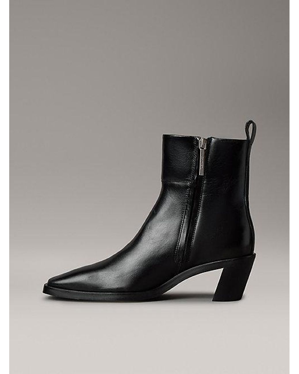 Calvin Klein Black Jeans Leather Ankle Zip Cowboy Boots
