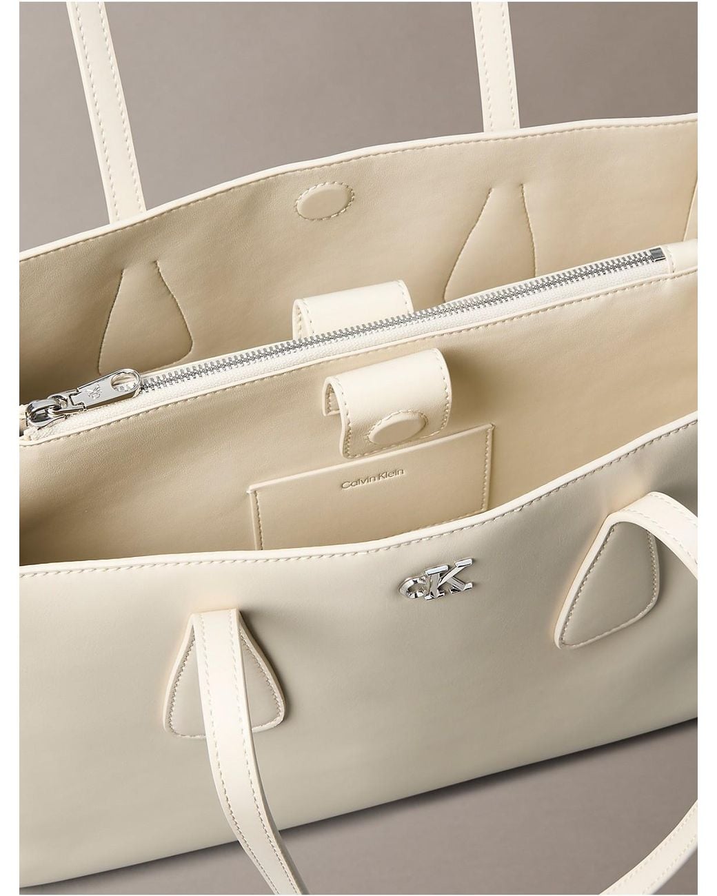 Calvin Klein Natural Monogram Hardware Tote Bag