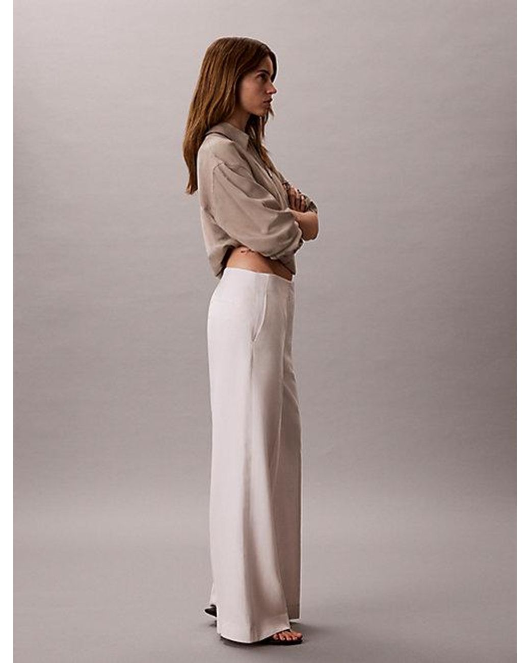 Calvin Klein Brown Lyocell Linen Blend Dress Trousers