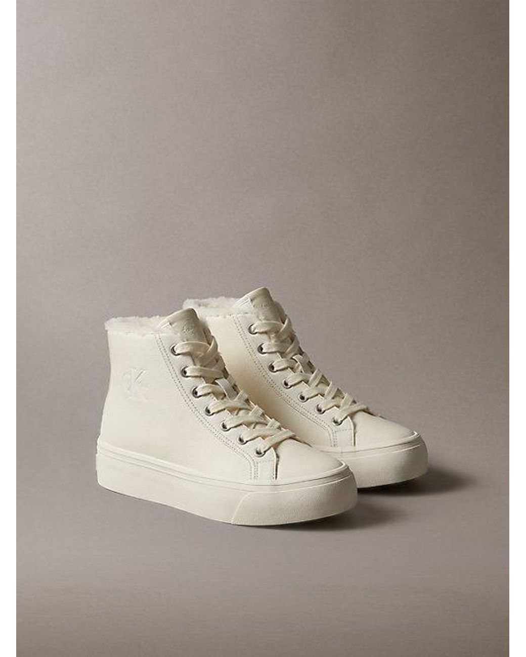 Calvin Klein Natural Leather Platform High Top Trainers