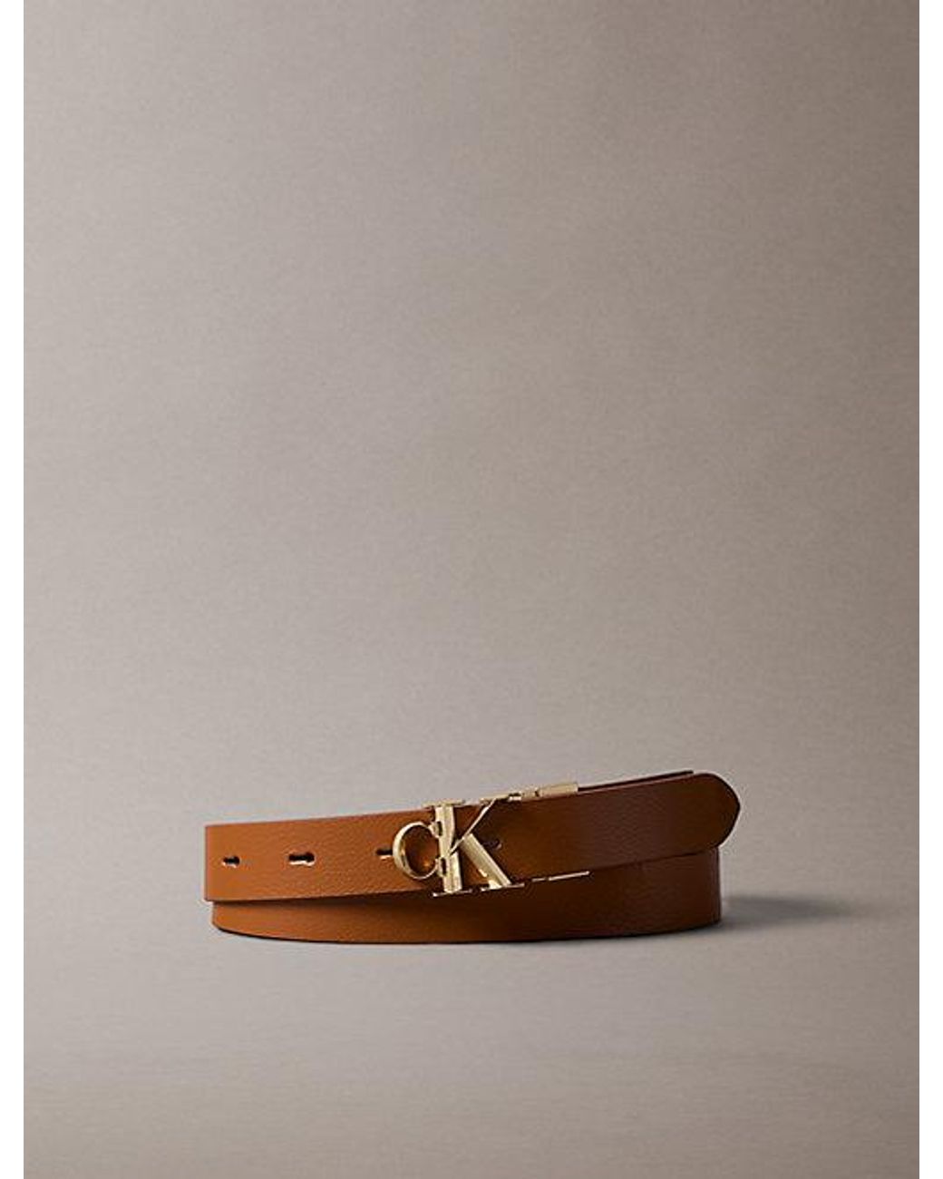 Calvin Klein Brown Reversible Pebbled Leather Logo Belt