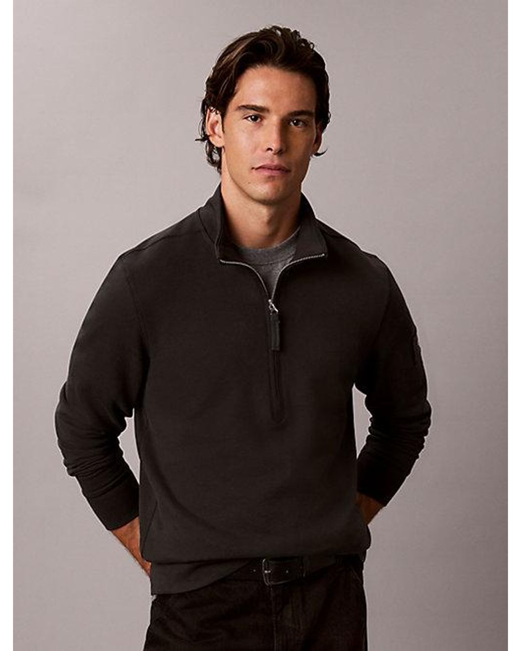 Calvin Klein Black Jeans Utility Badge Quarter Zip Sweatshirt for men