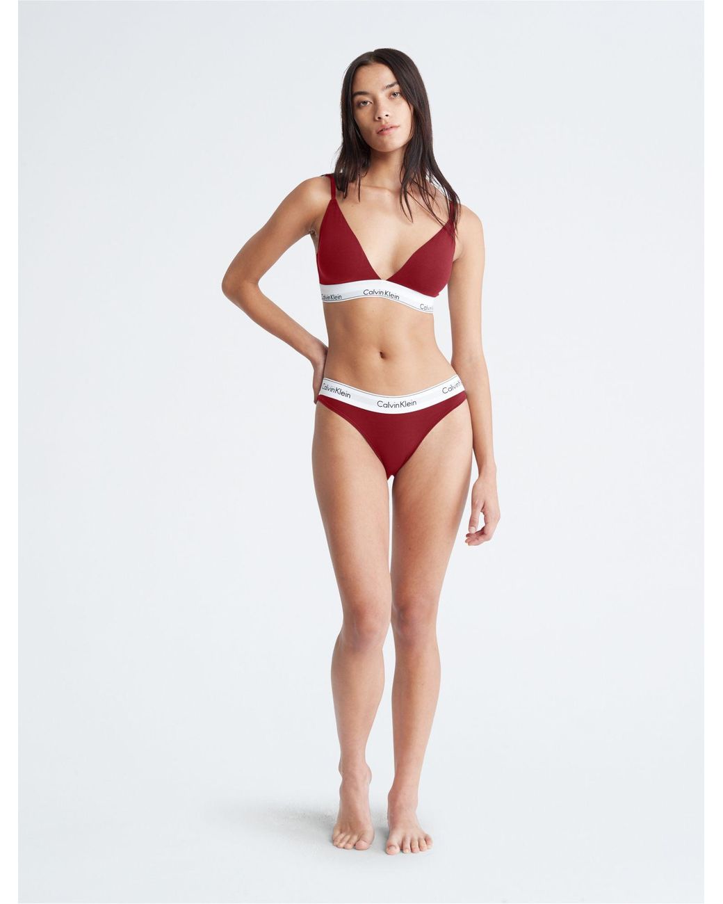 Calvin Klein Modern Cotton Lightly Lined Triangle Bralette in Red