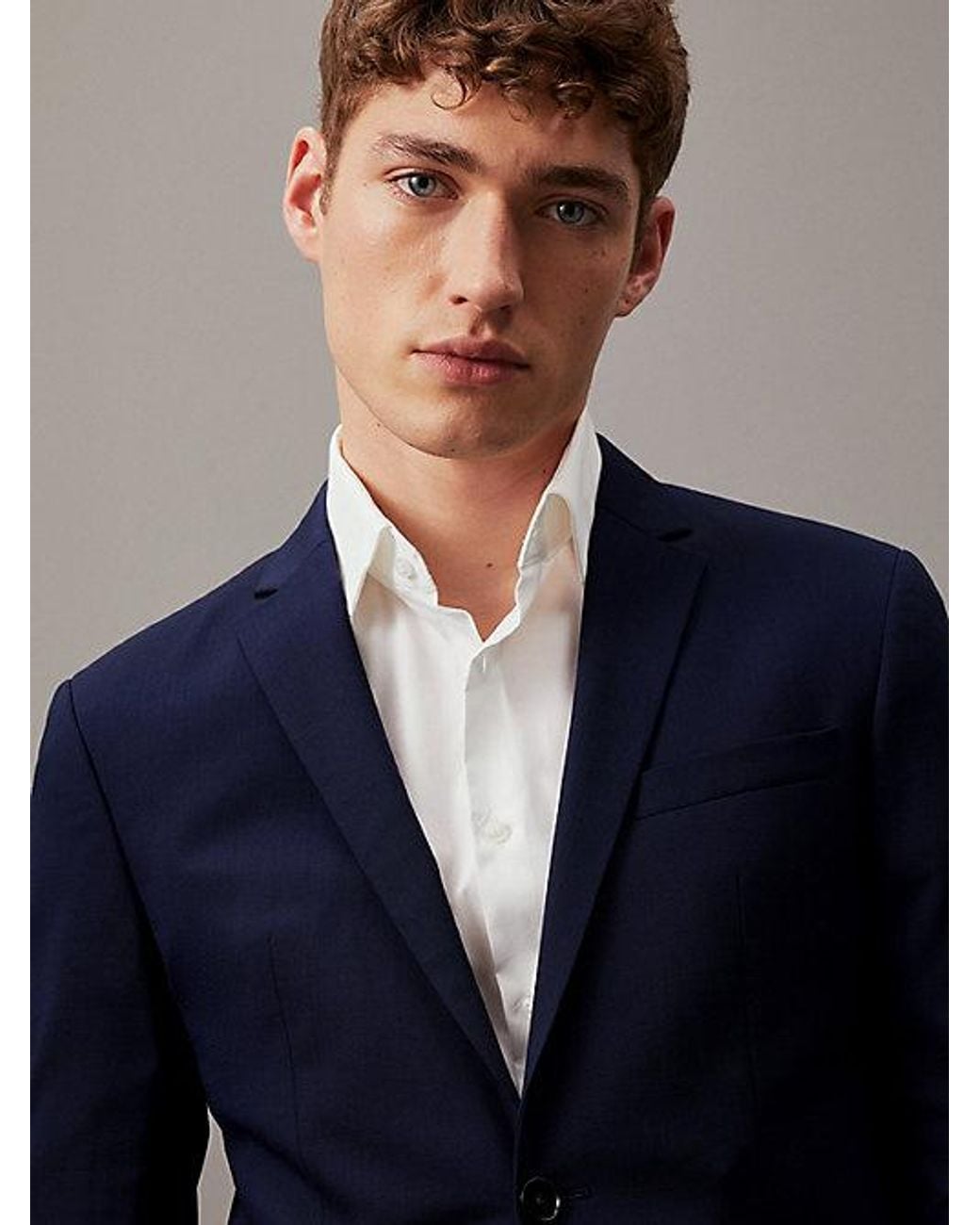 Calvin Klein Slim Single-breasted Wool Stretch Blazer - - Blue - Men - 48 voor heren