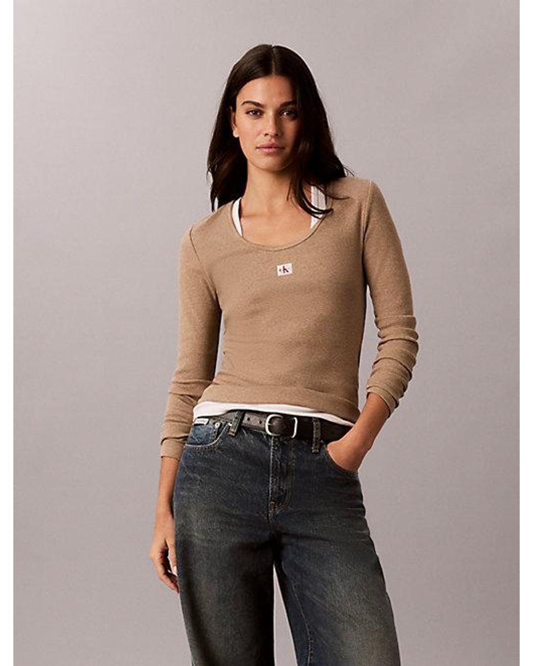 Calvin Klein Multicolor Jeans Ribbed Cotton Long Sleeve Top