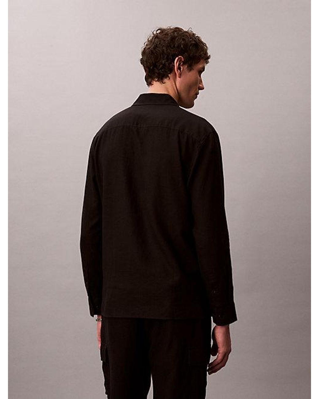 Calvin Klein Black Solid Linen Blend Classic Shirt for men