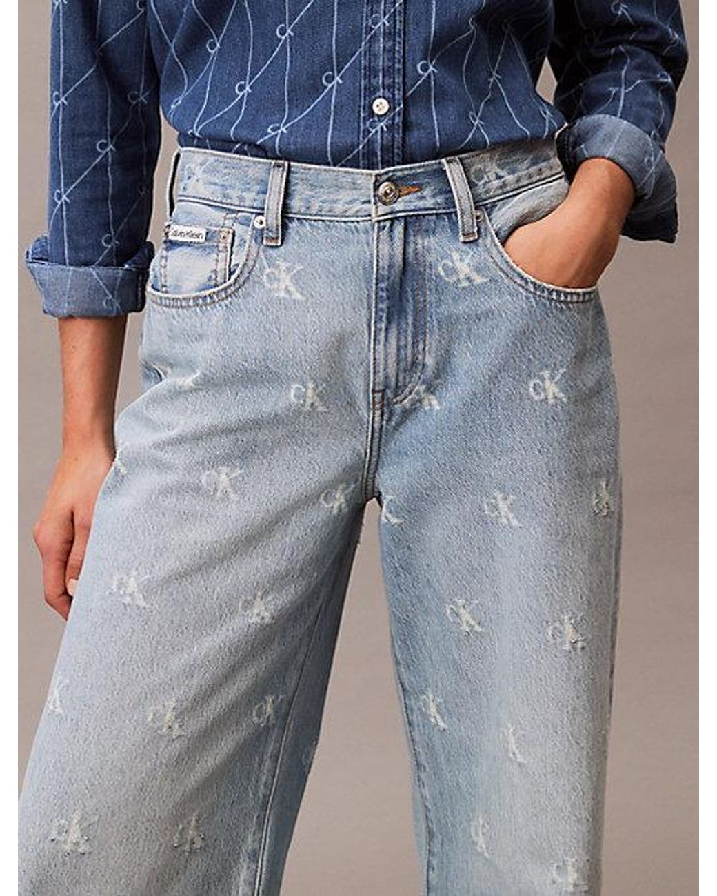 Calvin Klein Blue Jeans Wide Leg Logo Jeans