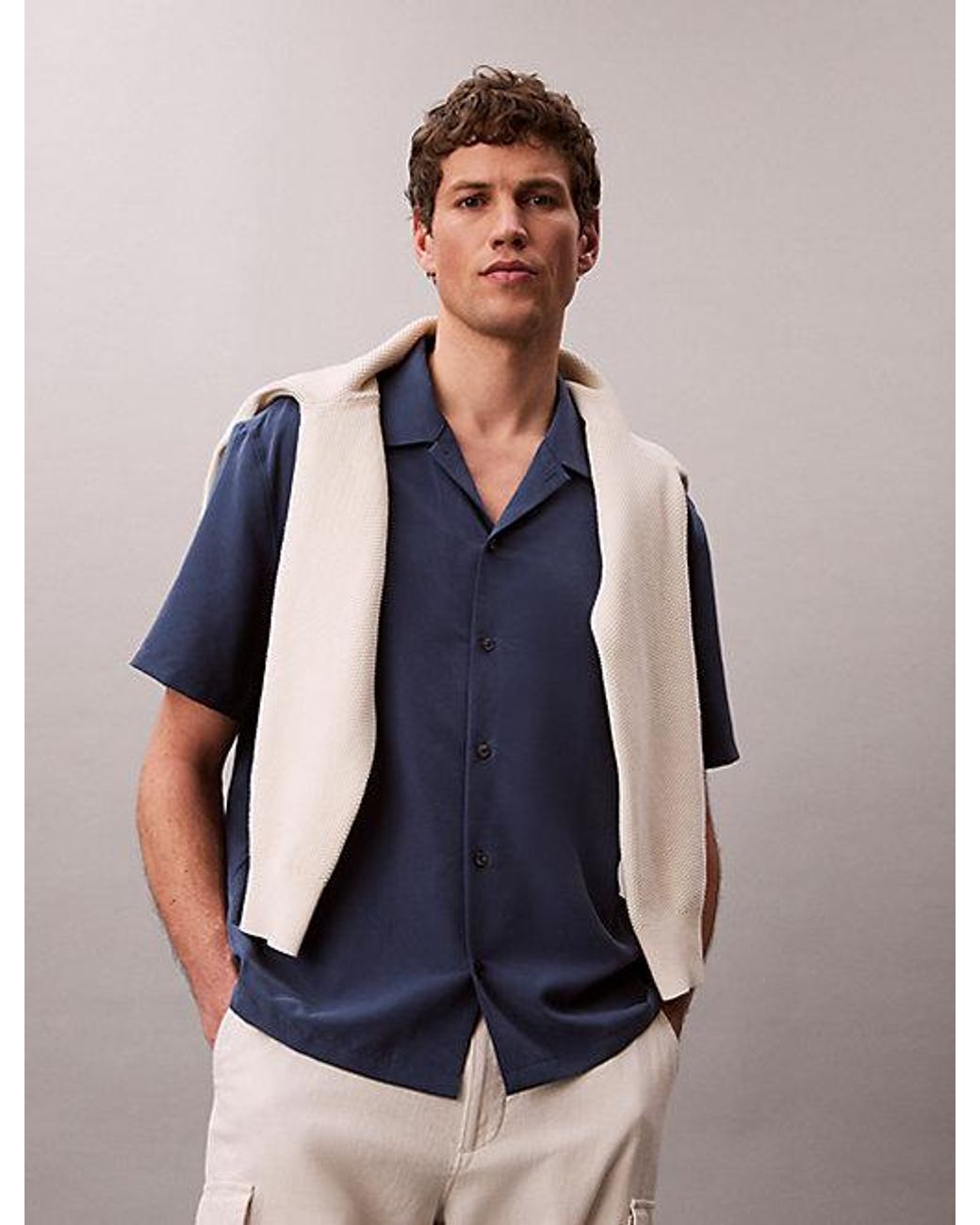 Calvin Klein Blue Soft Modal Short Sleeve Shirt for men