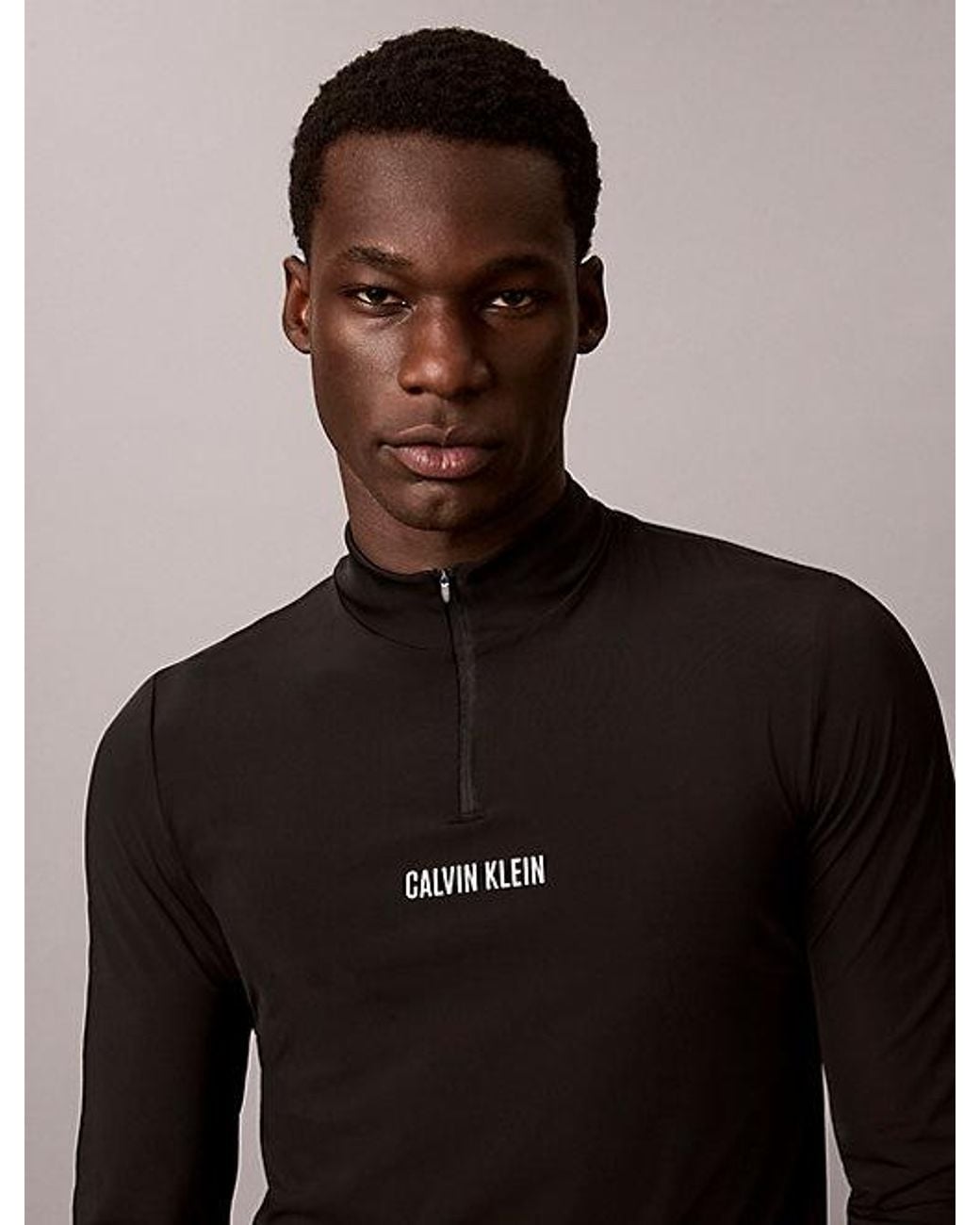 Calvin Klein Black Sport Performance 1 4 Zip Long Sleeve Gym T-Shirt for men